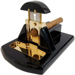 Desk Table Top Cigar Cutter Glossy Black with Gold | Cigarknights.com | Cigar Accessories Plus More